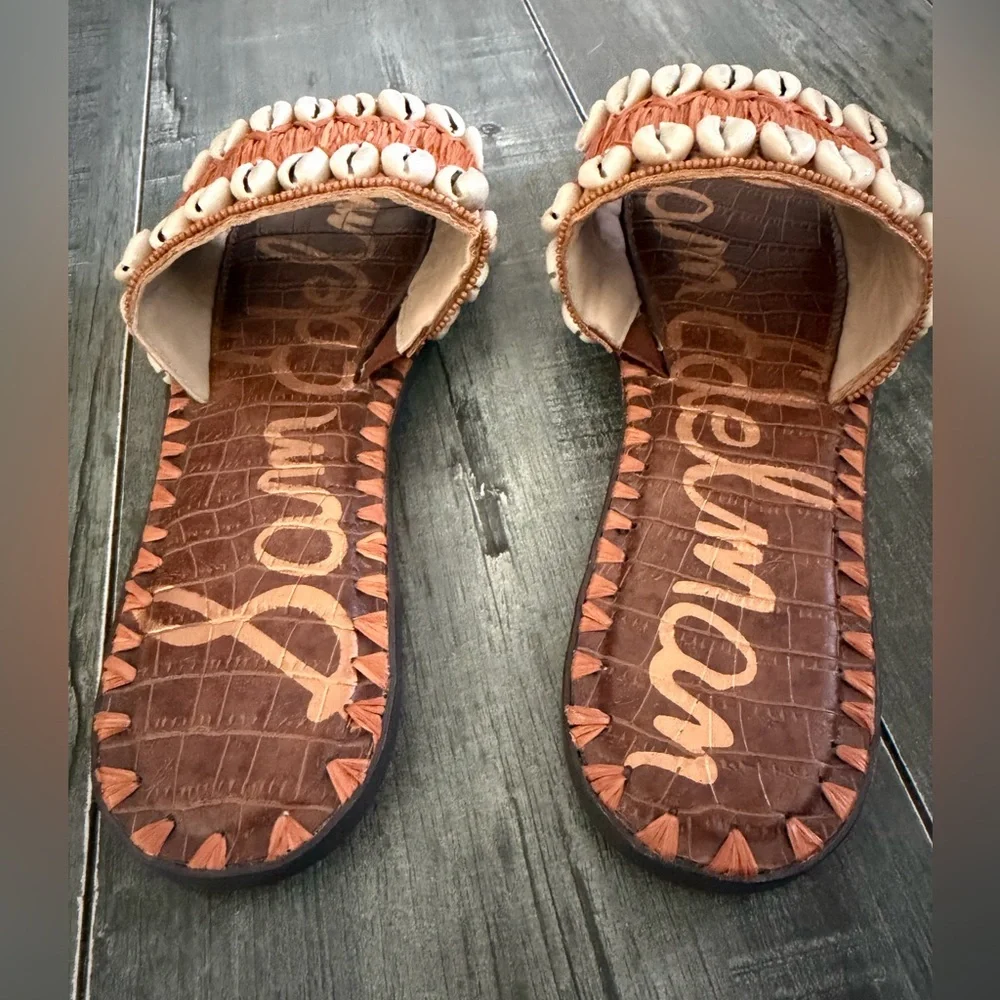 Sam Edelman Size 8 Gale Shell Embellished Raffia Slide Sandals NWOB - Picture 6 of 8